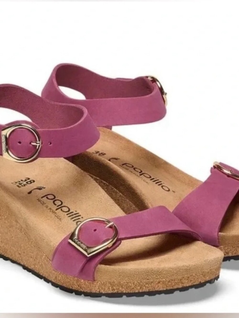Papillio Birkenstock Fuschia Pink Leafher Gold Buckle Soley Sandal NEW